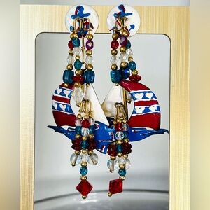 Lunch At The Ritz 1988 Sailboat earrings, post for pierced ears EUC